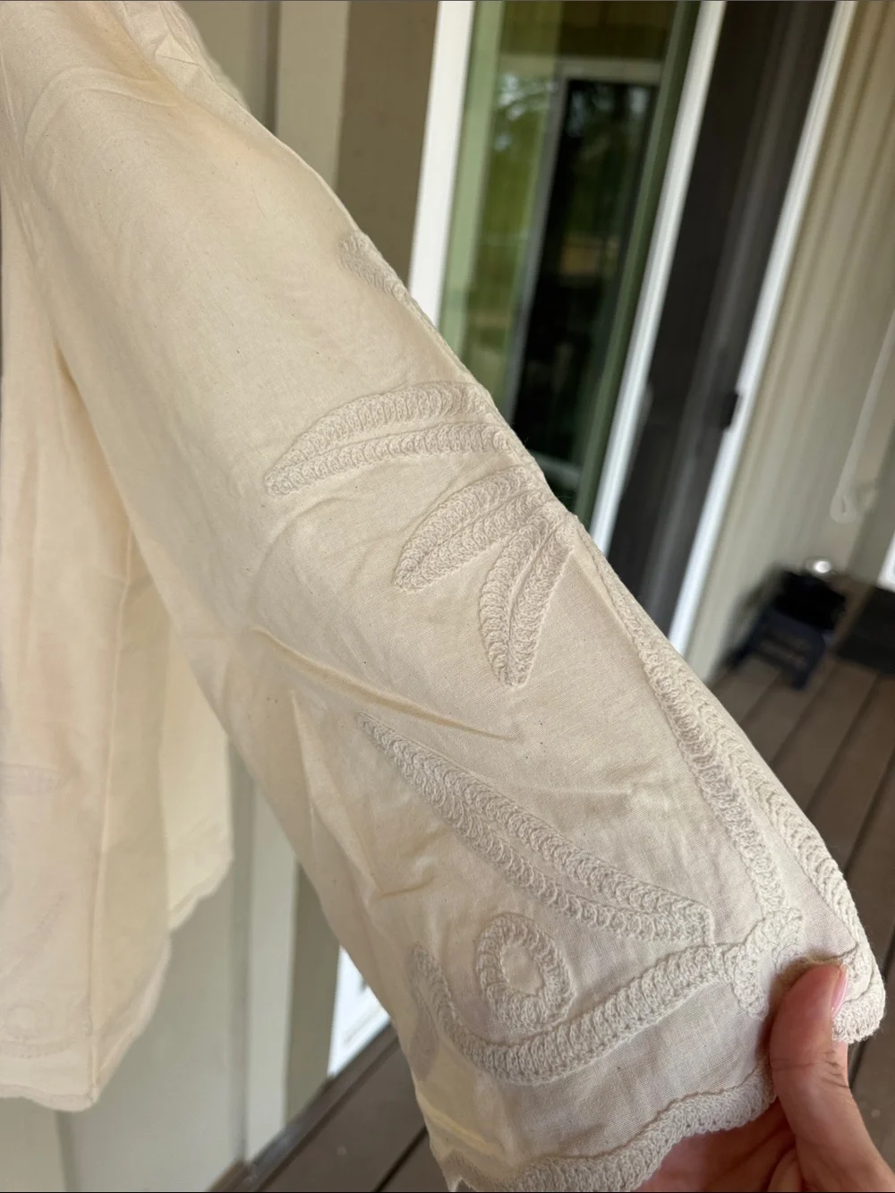 Embroidered Cream Button-Front Jacket - Picture 3 of 4